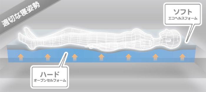 エムリリー エコヘルス 高反発＆低反発の二層式 マットレス厚み9cm三