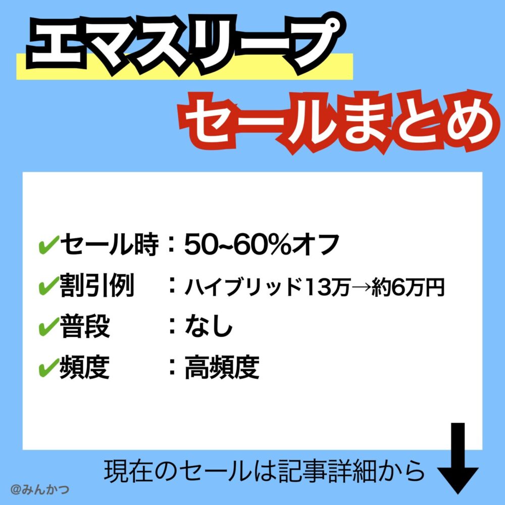 1月5日最新】エマスリープのクーポンコード＆割引セール情報！安い値段でお得に購入する方法【セール頻度はどれくらい？】 - みんかつ