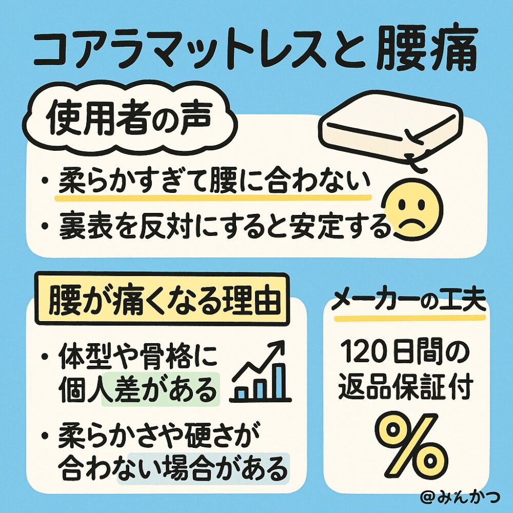 コアラマットレス・腰が痛くなったという評判 コアラマットレス・腰が痛くなったという評判