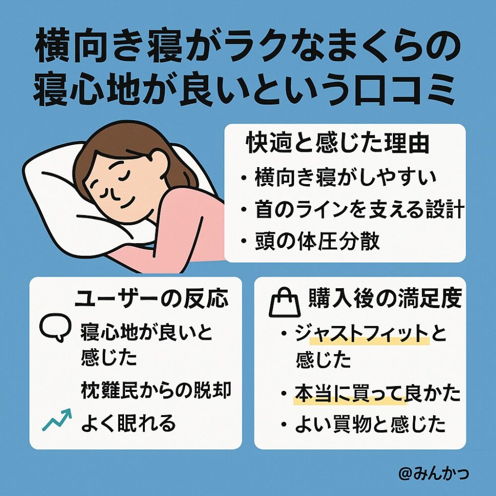 横向き寝がラクなまくらの寝心地が良いという口コミ 横向き寝がラクなまくらの寝心地が良いという口コミ