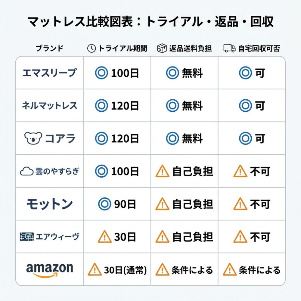 お試し・返品OKなおすすめマットレス７選の解説図