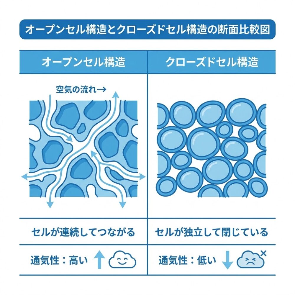 ウレタンのオープンセル構造とはの解説図