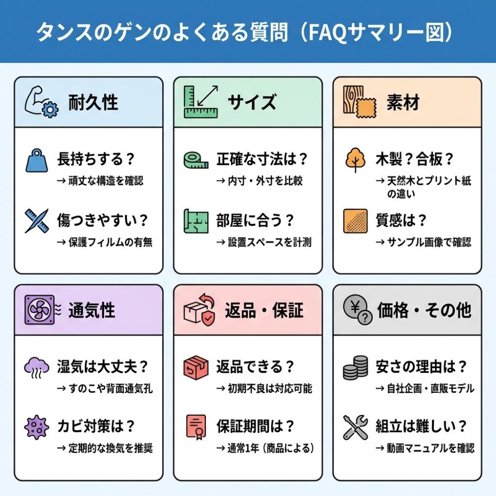 タンスのゲン購入前によくある質問の解説図