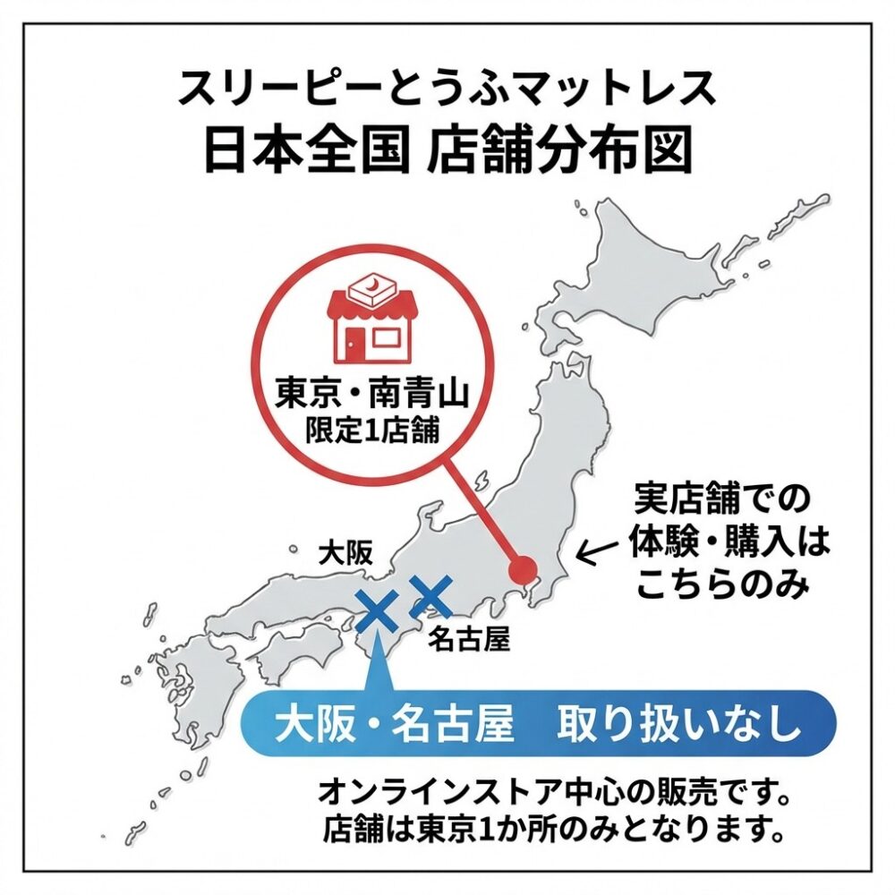 スリーピーとうふマットレスは販売店舗・ショールームが少ないの解説図
