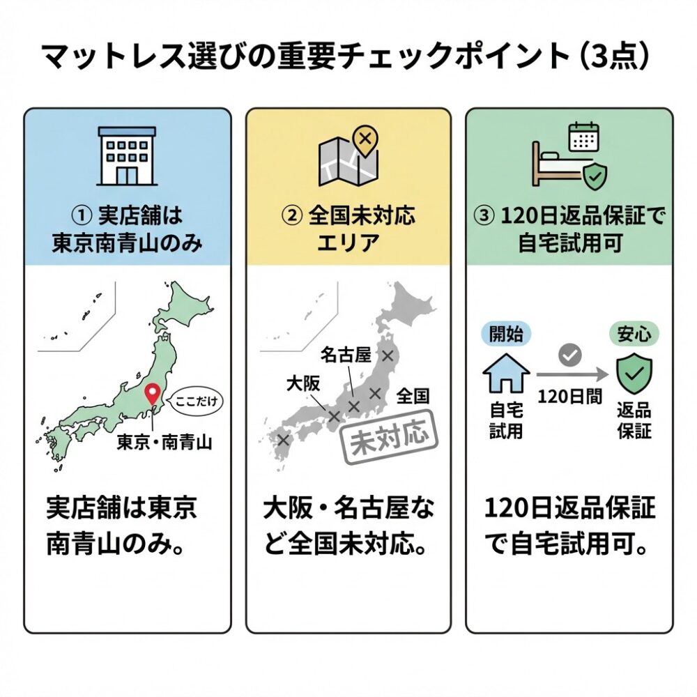 マットレスの選び方 店舗ポイントの解説図