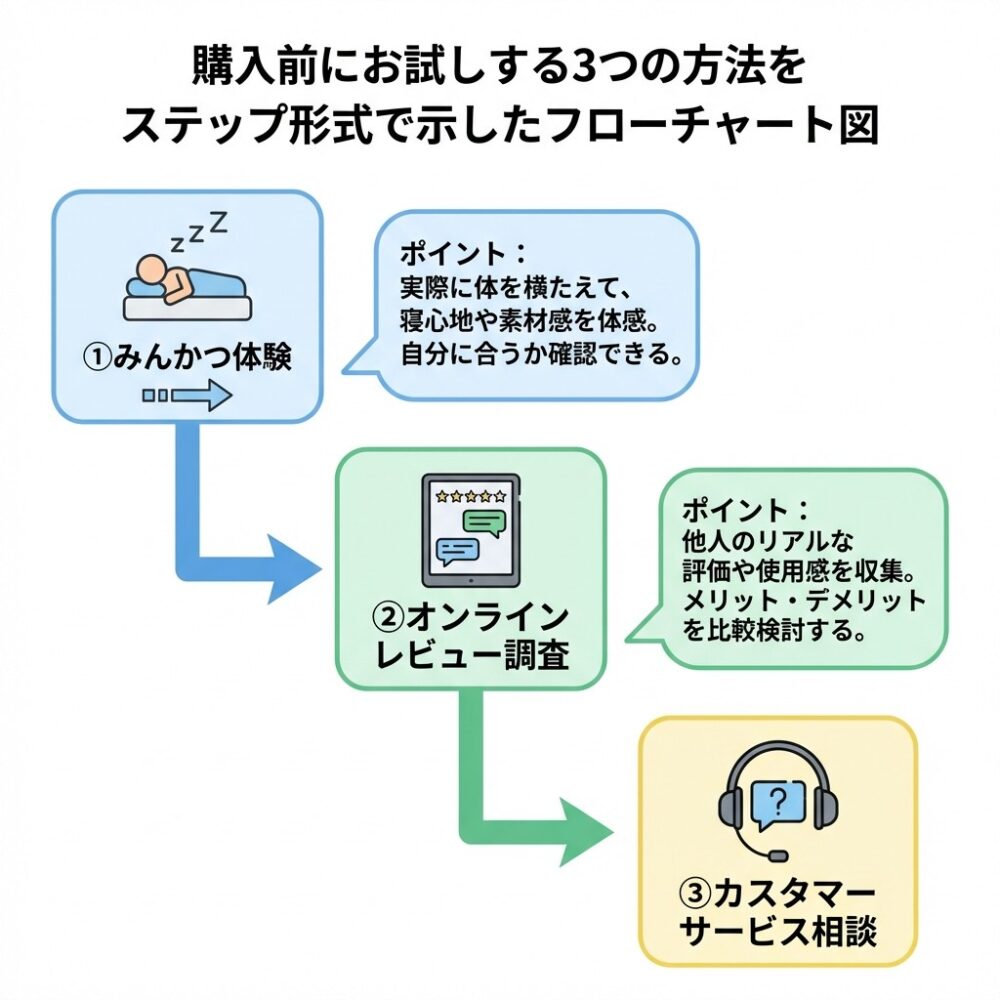 源ベッドマットレスをお試しする方法の解説図
