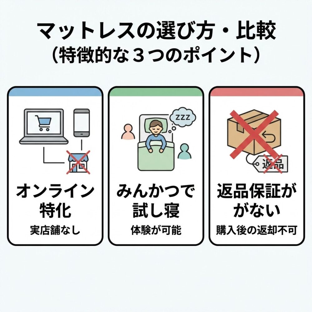 マットレスの選び方 店舗ポイントの解説図