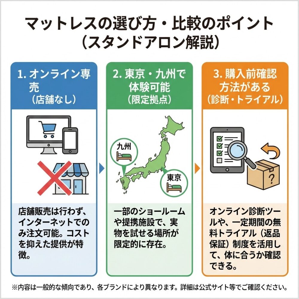 マットレスの選び方 店舗ポイントの解説図