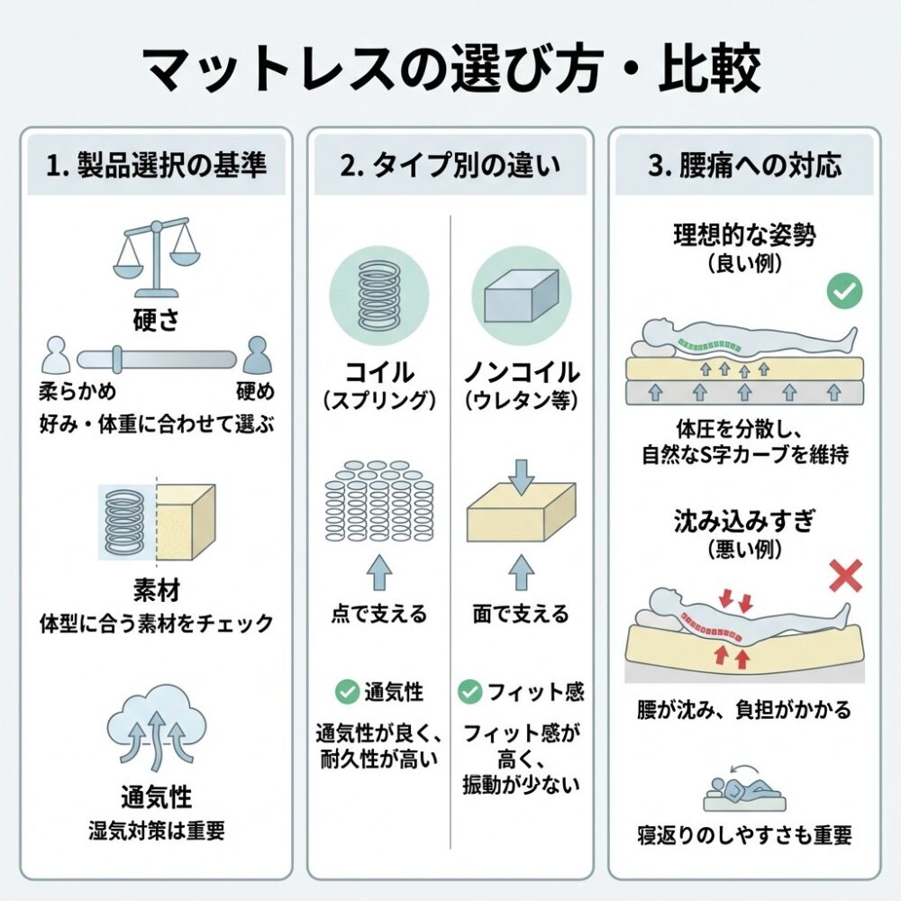マットレスの選び方 ランキングポイントの解説図