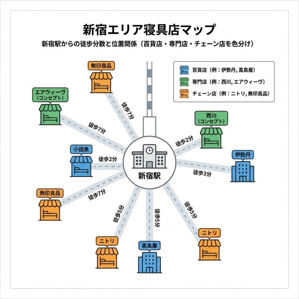新宿エリアで寝具を購入するメリットの解説図