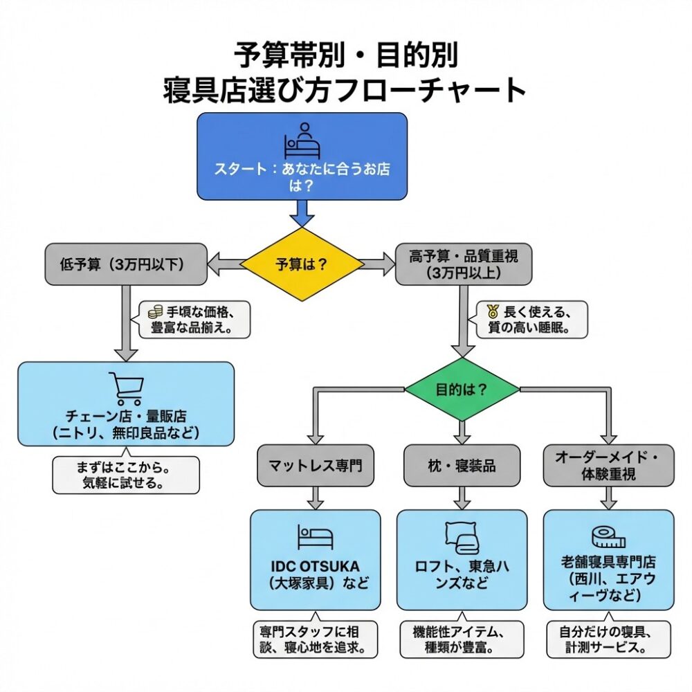 新宿でマットレス・寝具店を選ぶポイントの解説図