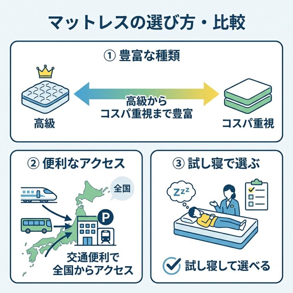 マットレスの選び方 ランキングポイントの解説図