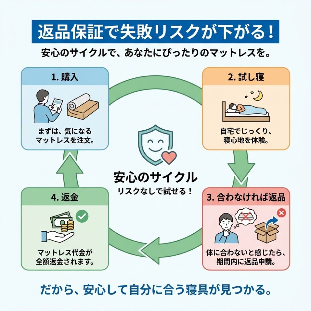 まとめ：返品保証があれば安心してマットレスを選べるの解説図