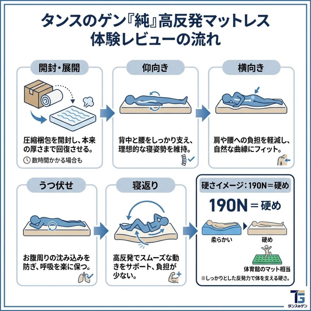タンスのゲン「純」高反発マットレスを体験レビューの解説図