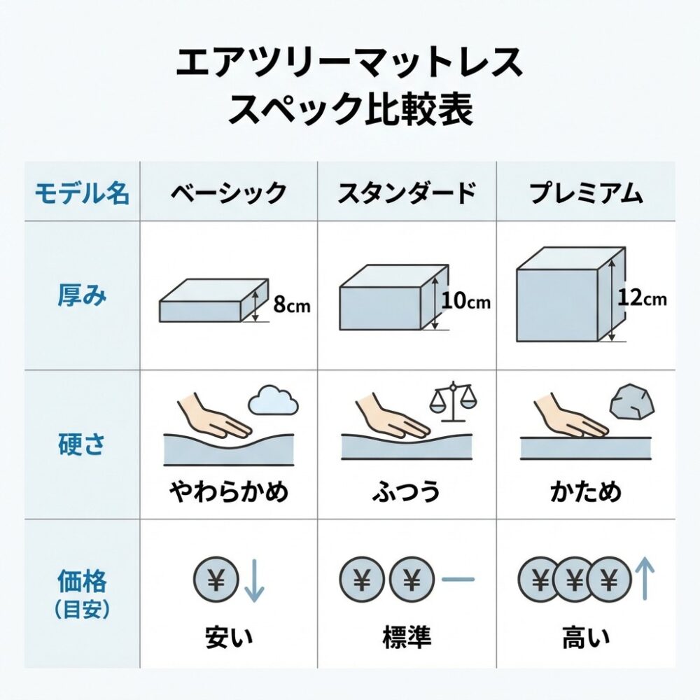 エアツリーマットレスの種類の違い比較＆おすすめの解説図