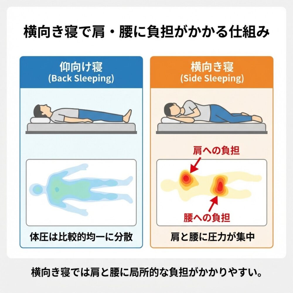横向き寝のマットレスの選び方の解説図