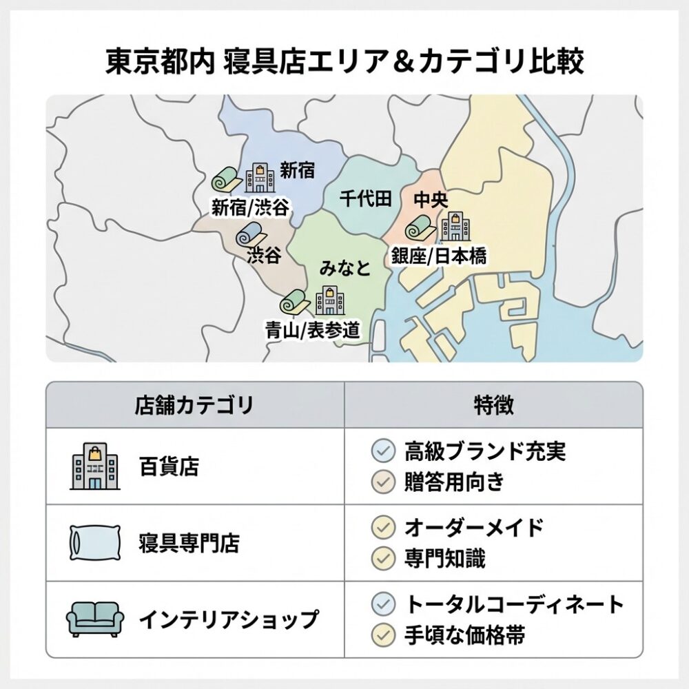 h2「東京で寝具を購入するメリット」直下のイントロ段落とulリストの間の解説図
