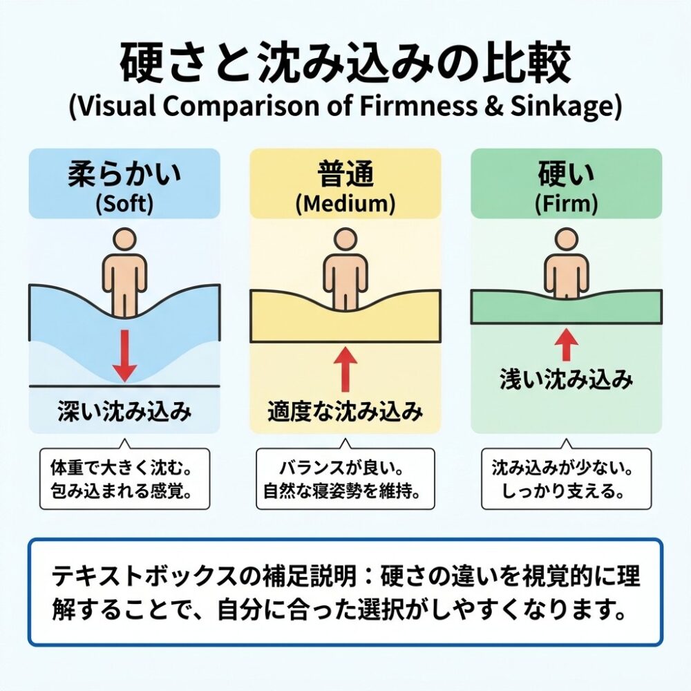 textbox「硬さが合わない理由：体重が軽い・細身体型」付近の解説図