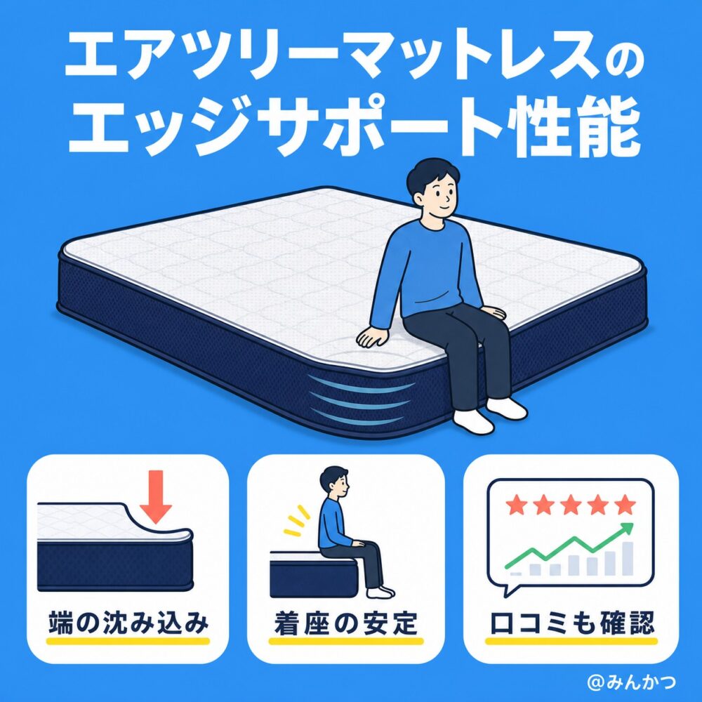 端の落ち込みは大きい？エッジサポートはある？