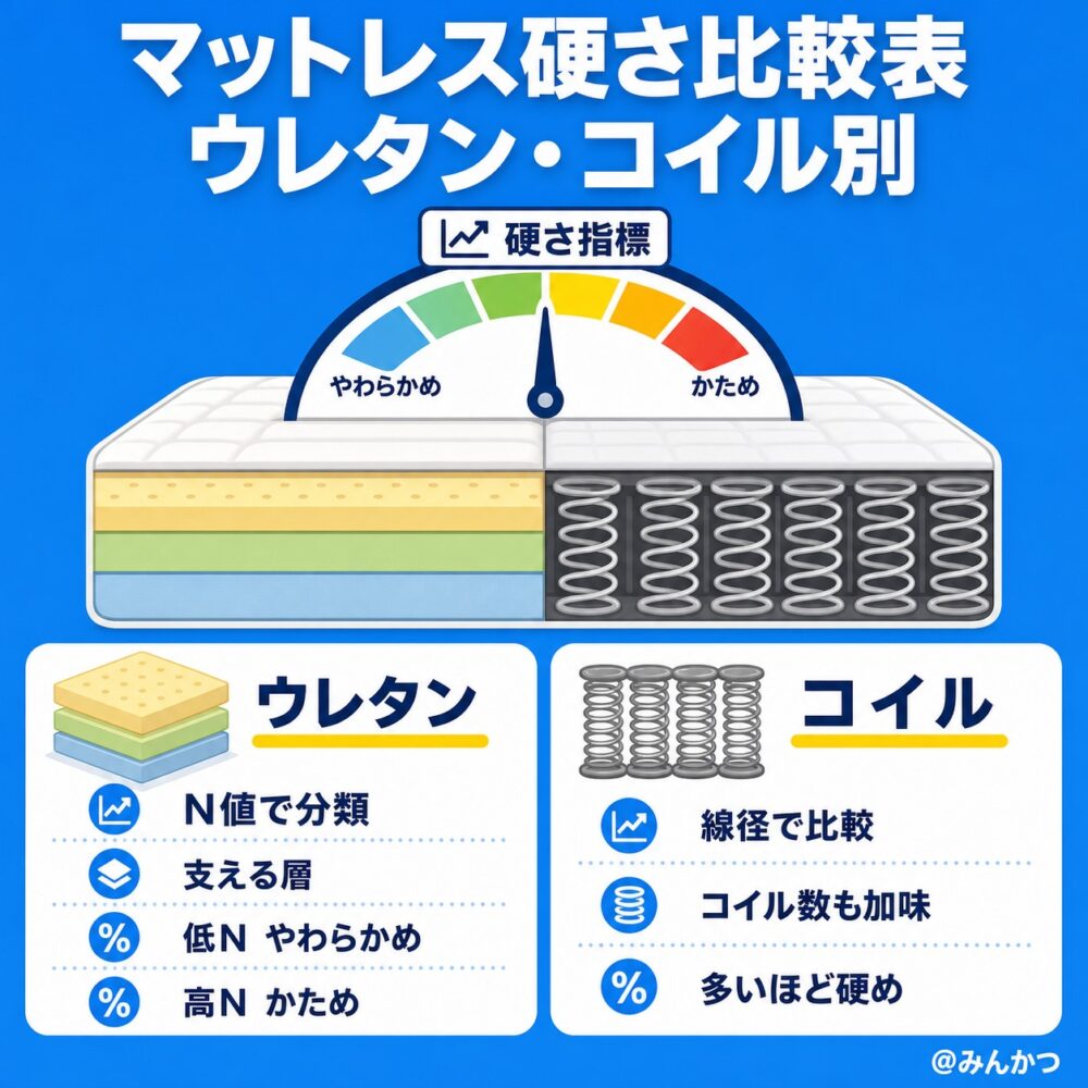 各有名マットレスの硬さ比較