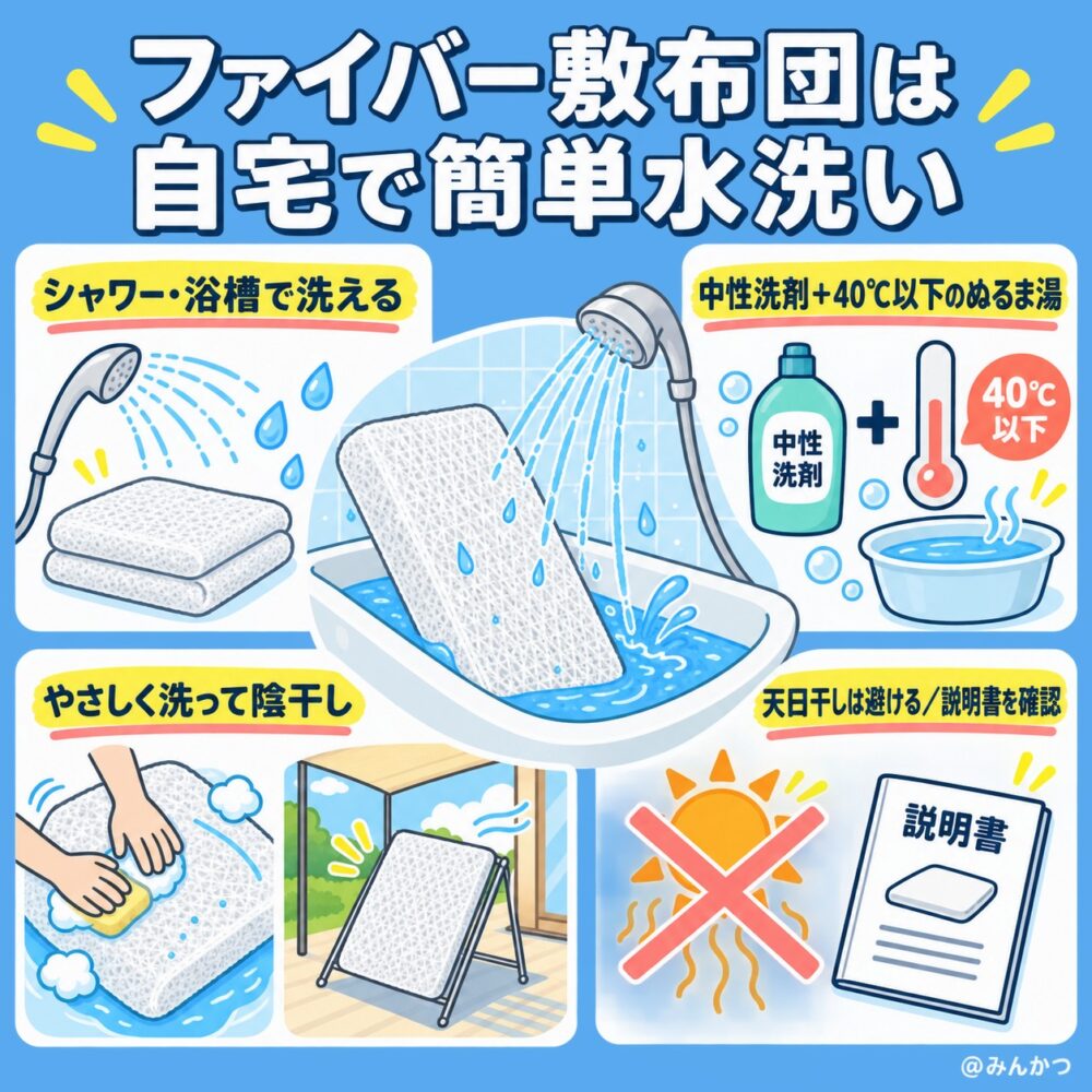 自宅のシャワー・浴槽（ファイバー素材・敷布団の場合）