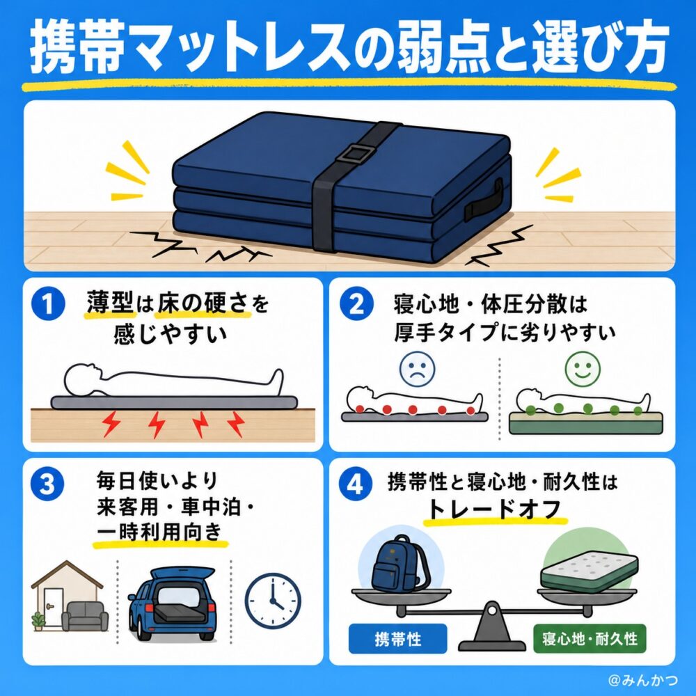 持ち運びしやすいマットレスのデメリット・注意点