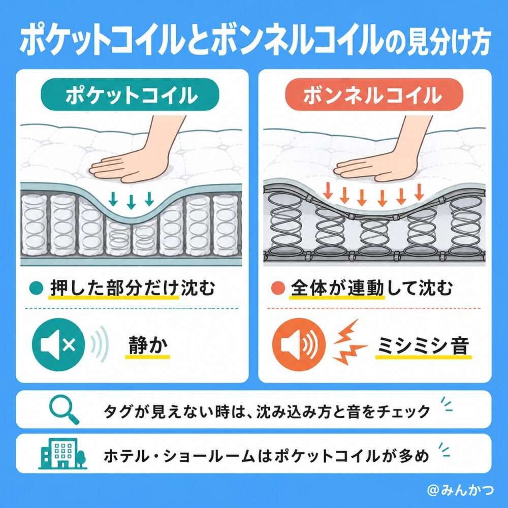 ポケットコイルとボンネルコイルの見分け方