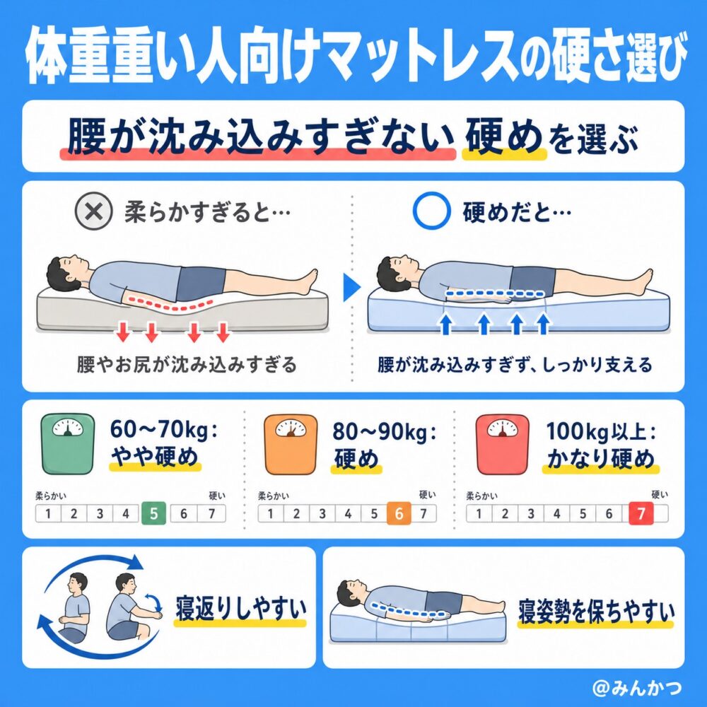 腰が沈みにくい硬めを選ぶ