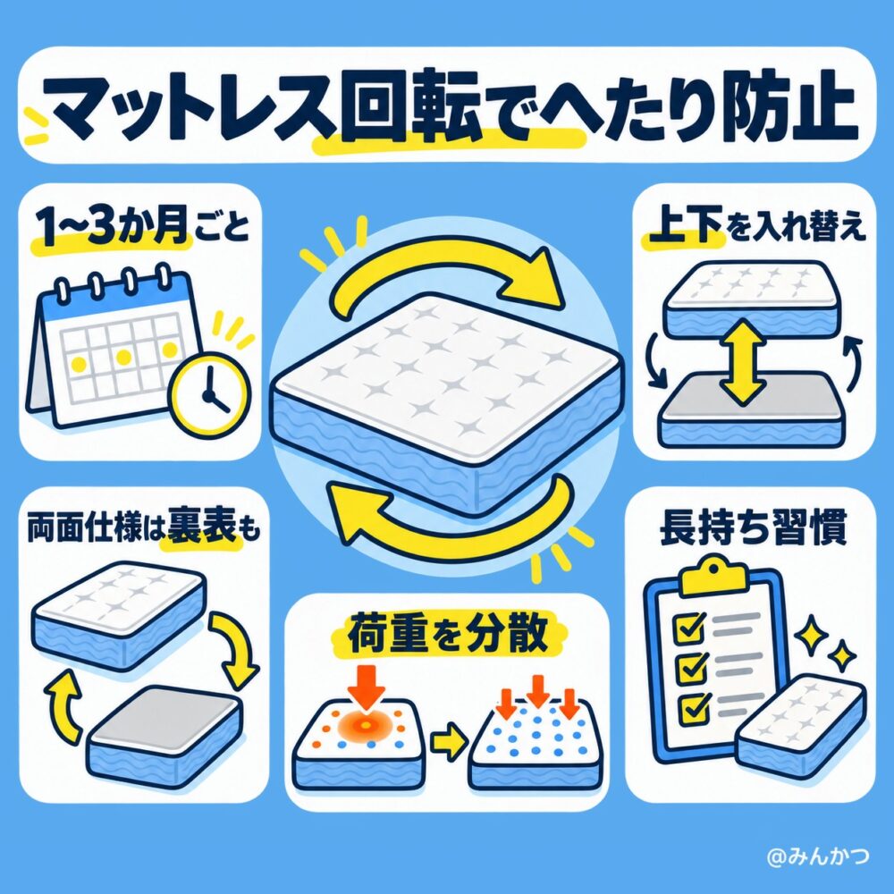 マットレスの向きを変える(ローテーション)でへたりを防ぐ