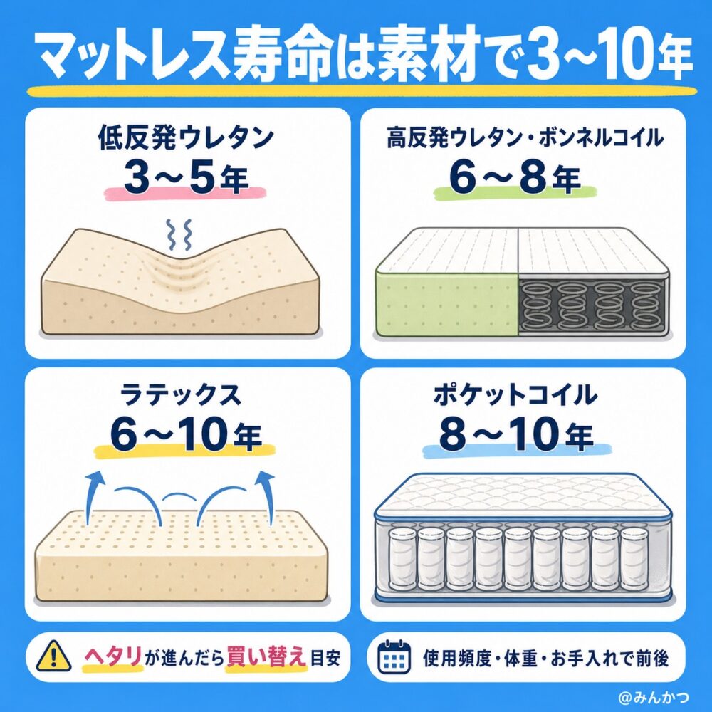 マットレスの寿命の目安（種類別）