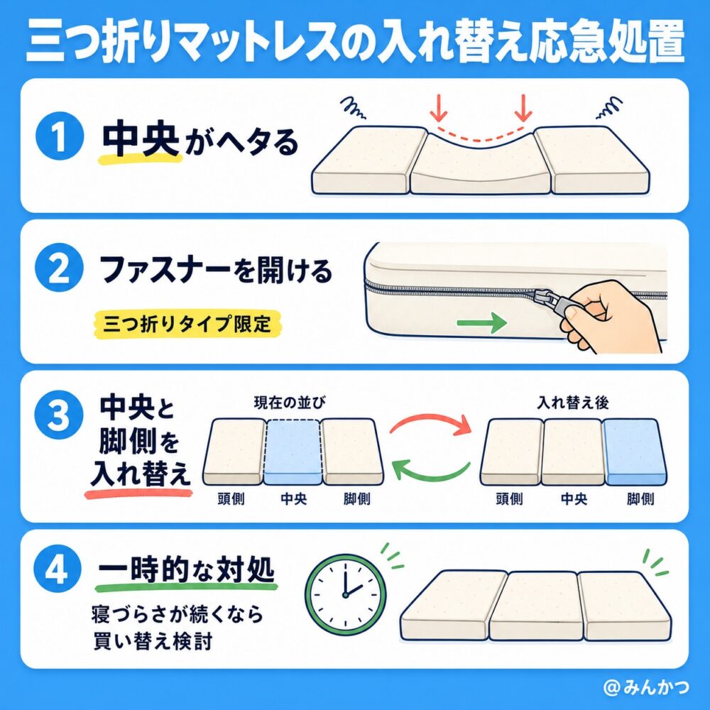 ③マットレスを入れ替える ※三つ折りのみ可能