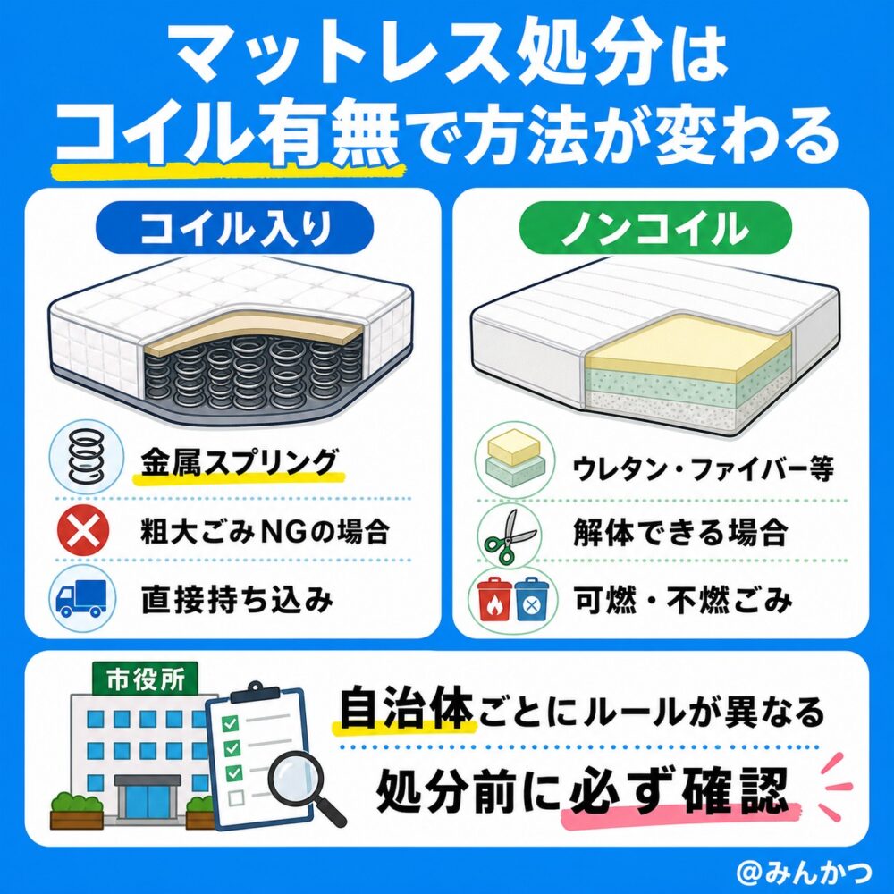 マットレスは何ごみ?コイル入り・ノンコイルで捨て方が変わる