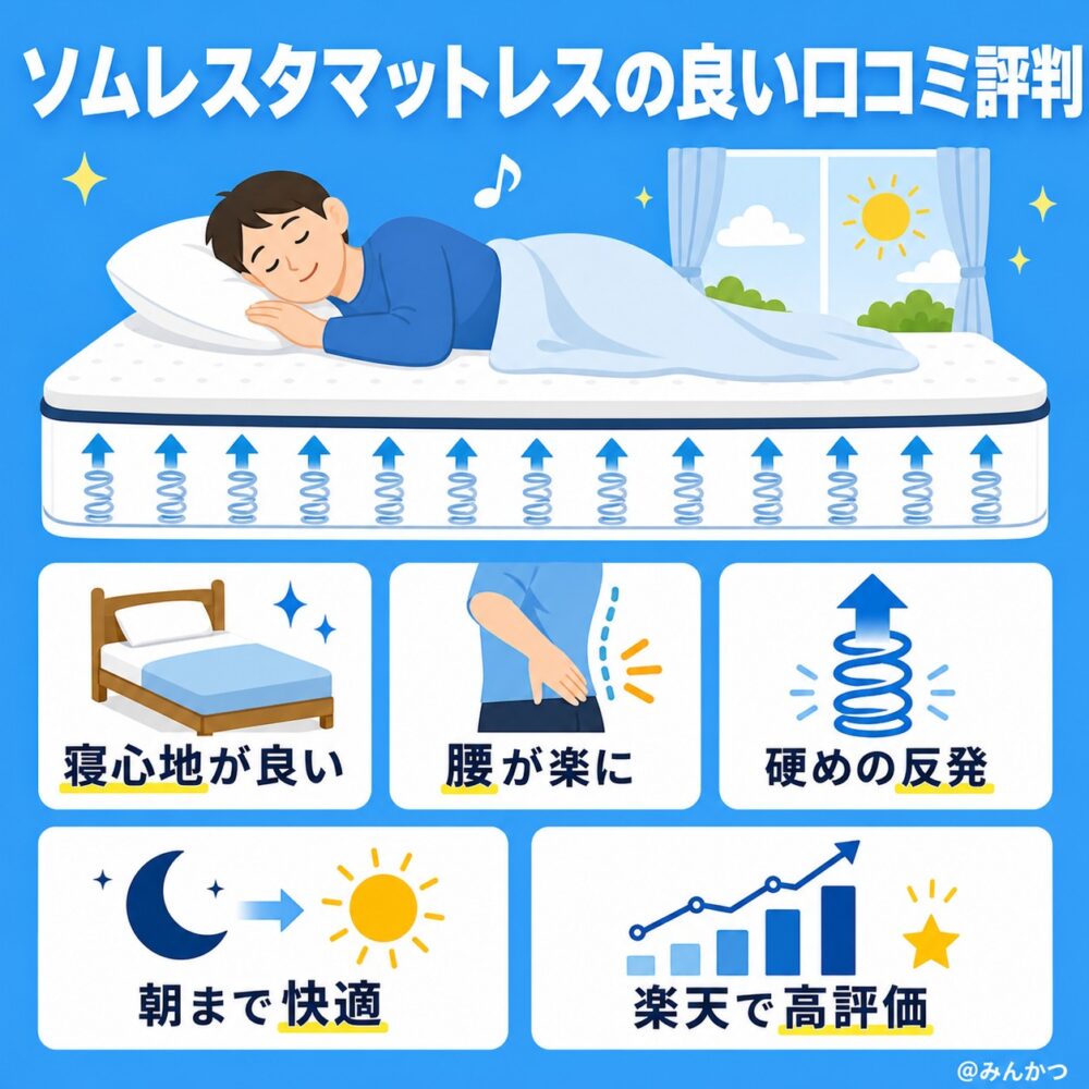 ソムレスタ マットレスの良い口コミ評判
