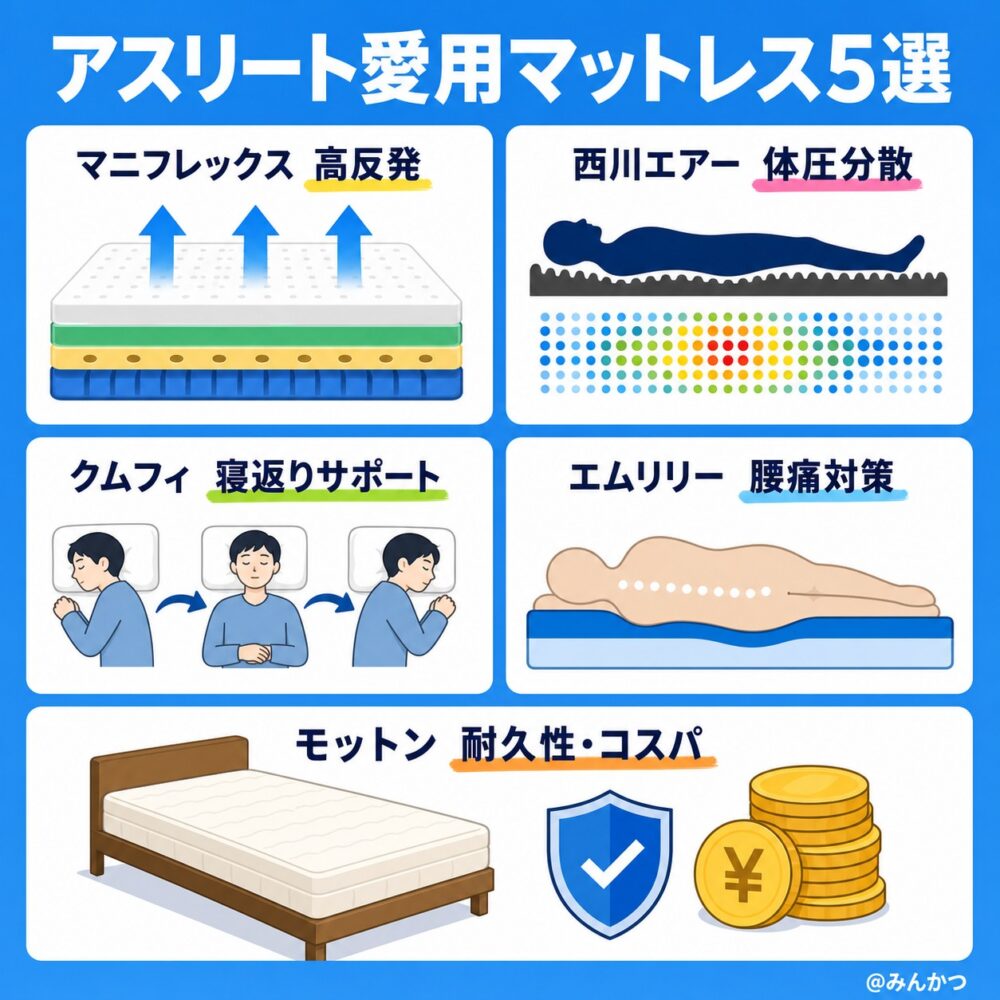 アスリートやスポーツ選手が使用してるマットレス５つ