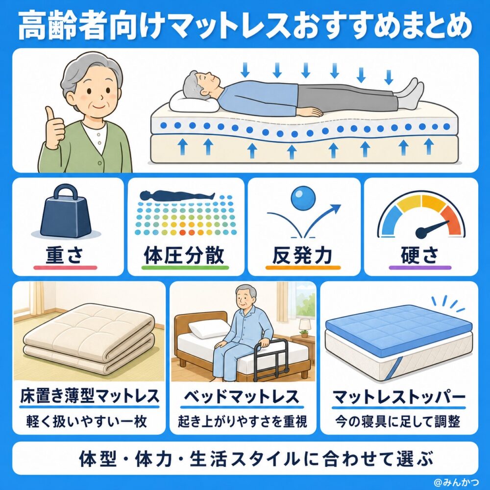 高齢者におすすめのマットレスまとめ