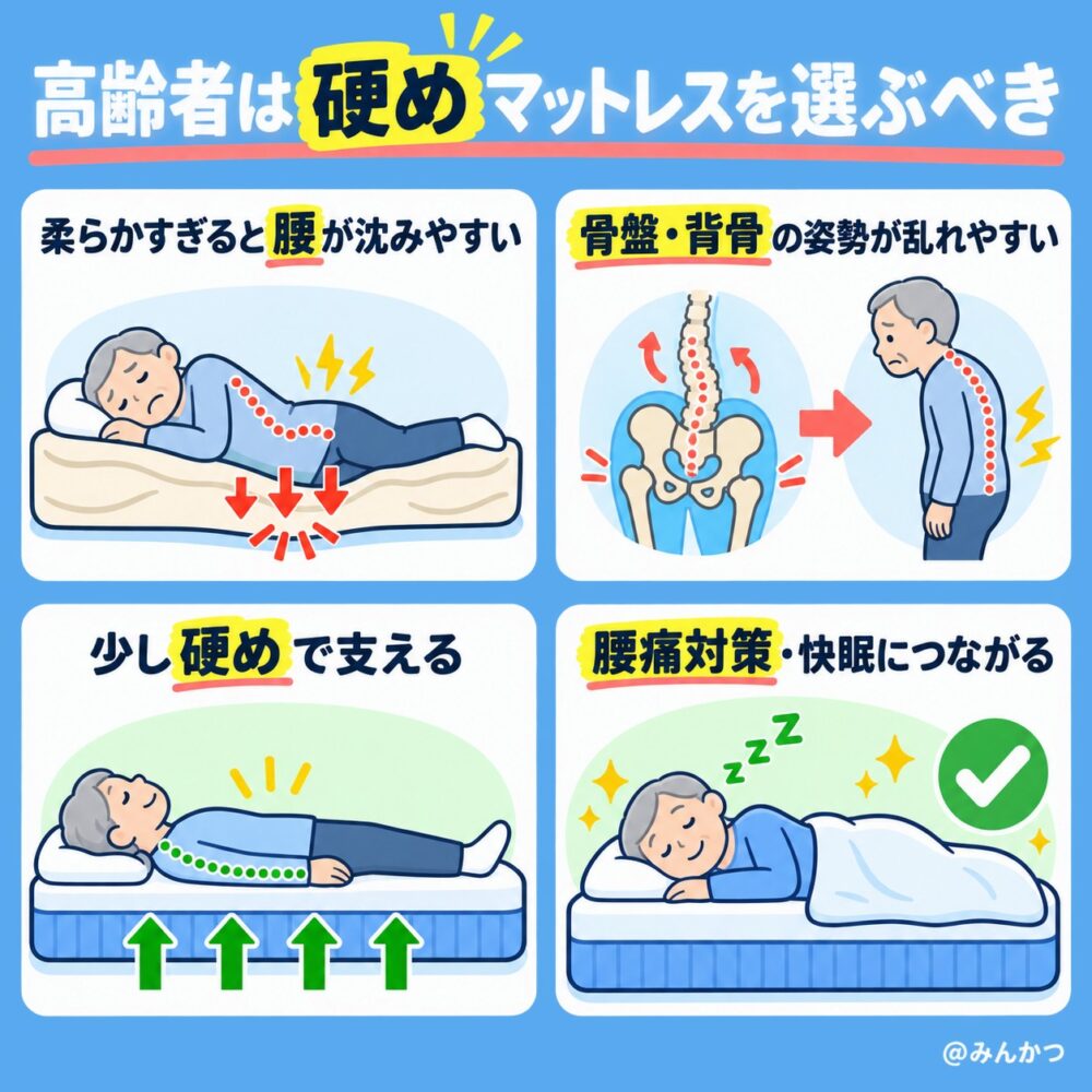 ④寝姿勢がきれいになる少し硬めのマットレス