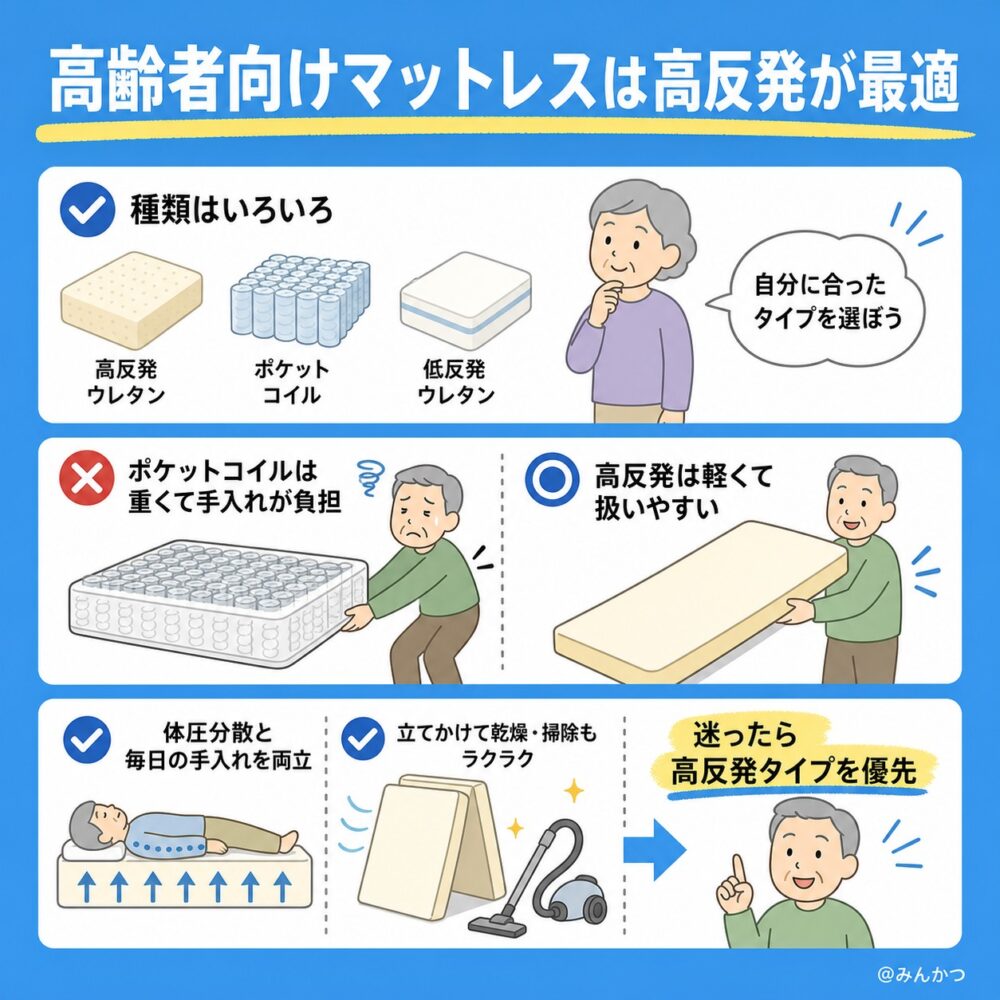 高齢者におすすめのマットレスの種類は高反発