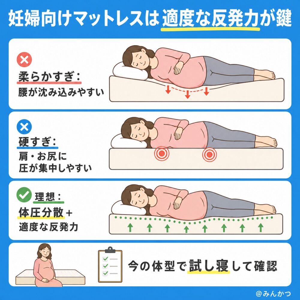 妊婦におすすめのマットレスの硬さ・体圧分散の選び方