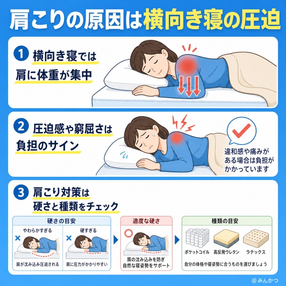 睡眠中の肩こりの原因:横向き時の肩の負担