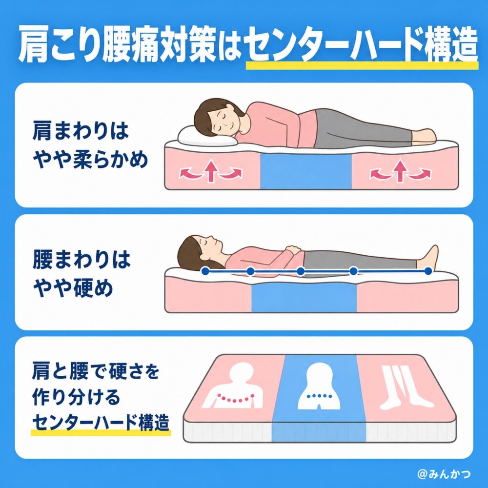 腰痛対策もしたい場合の選び方:センターハード構造