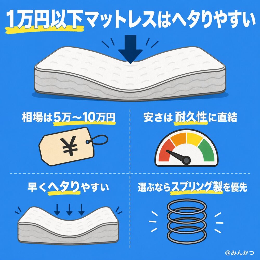 ポイント1:1万円以下のマットレスはヘタりやすい