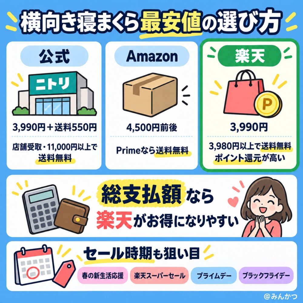 横向き寝がラクなまくらを安く購入する方法