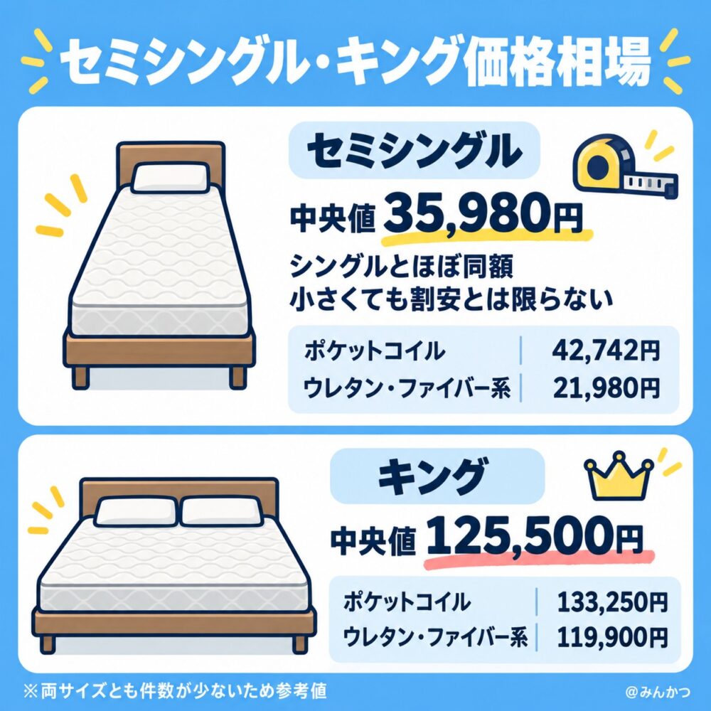 セミシングル・キングサイズの値段相場