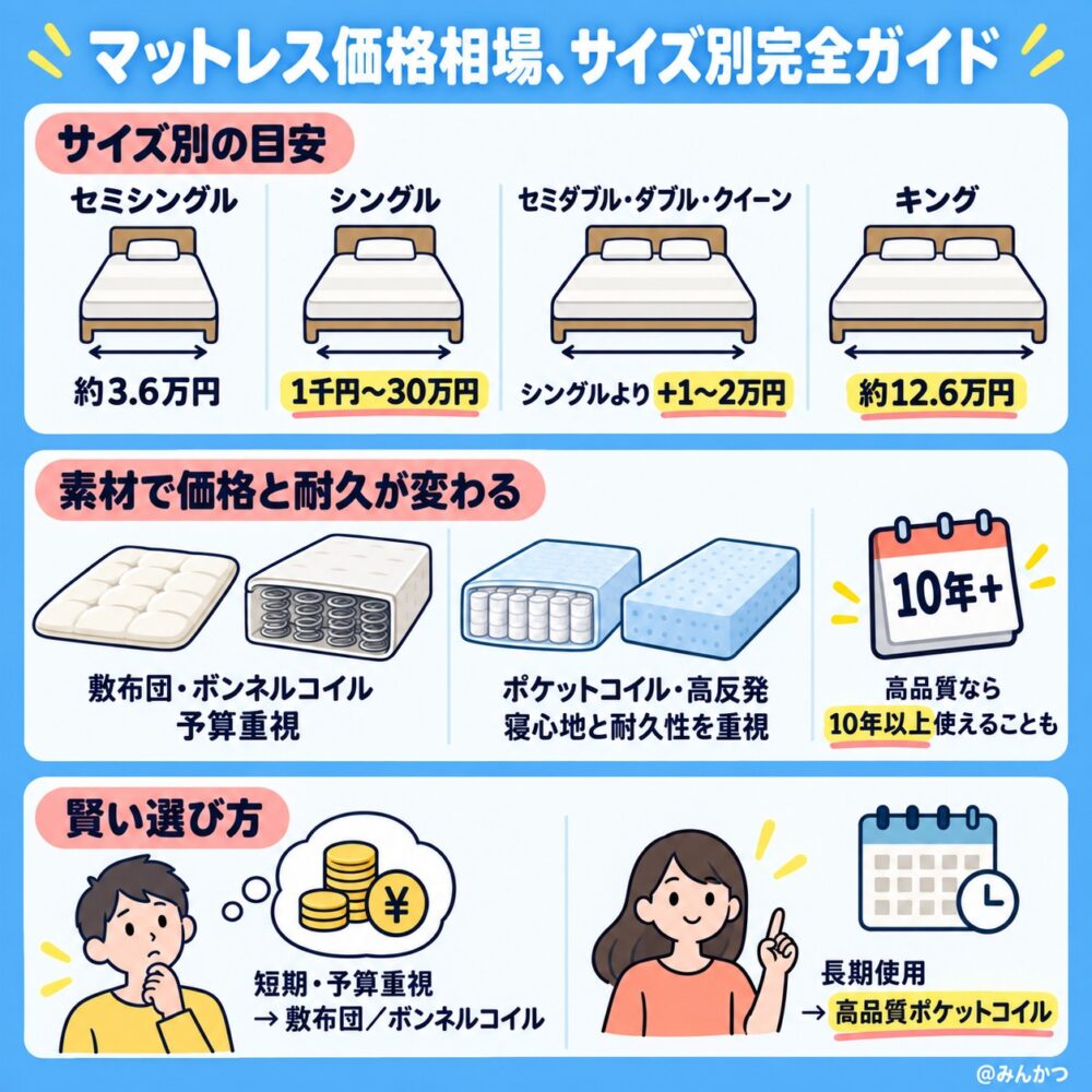 マットレスの値段相場（サイズ別）