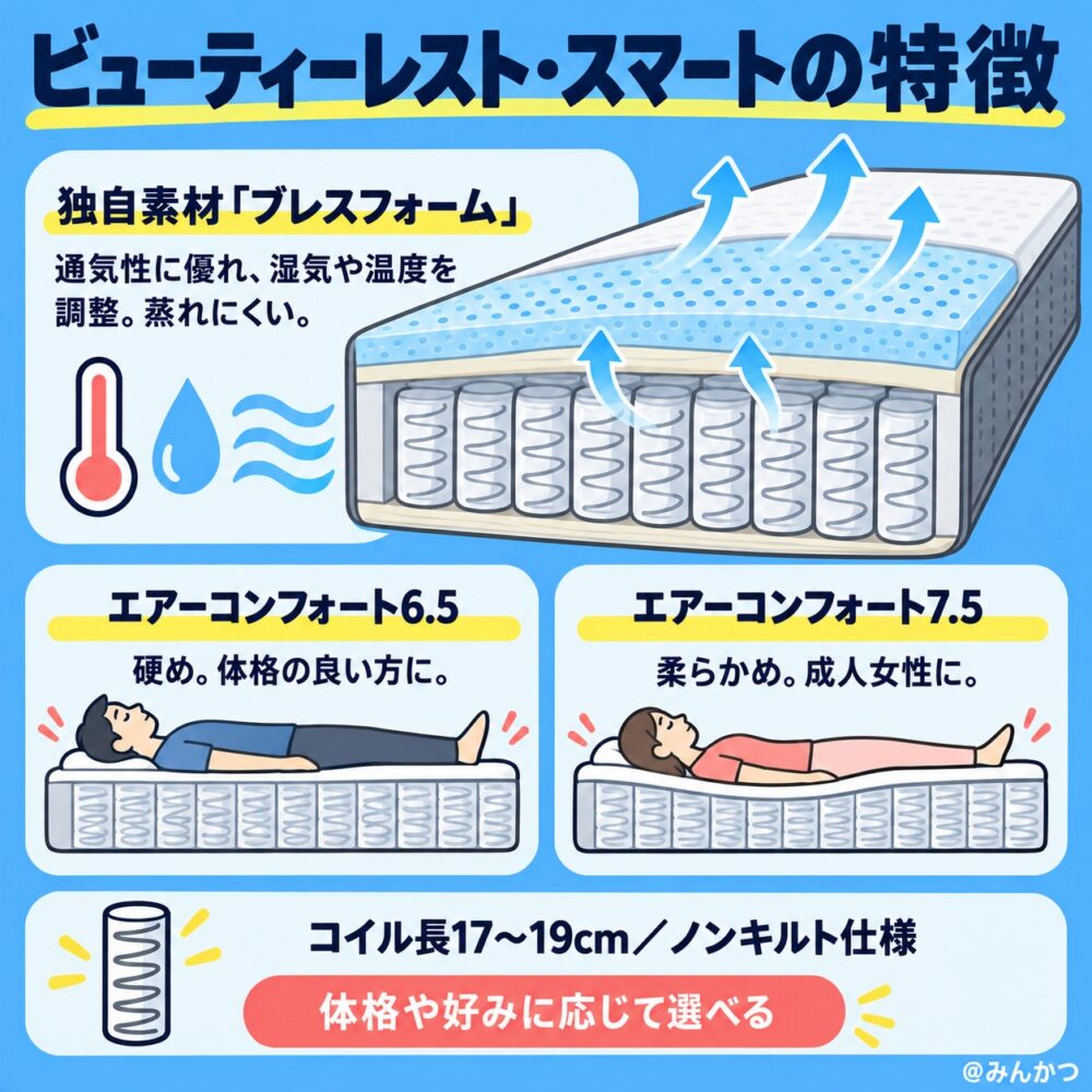 ②ビューティーレスト・スマートの種類の違い【通気性高い】