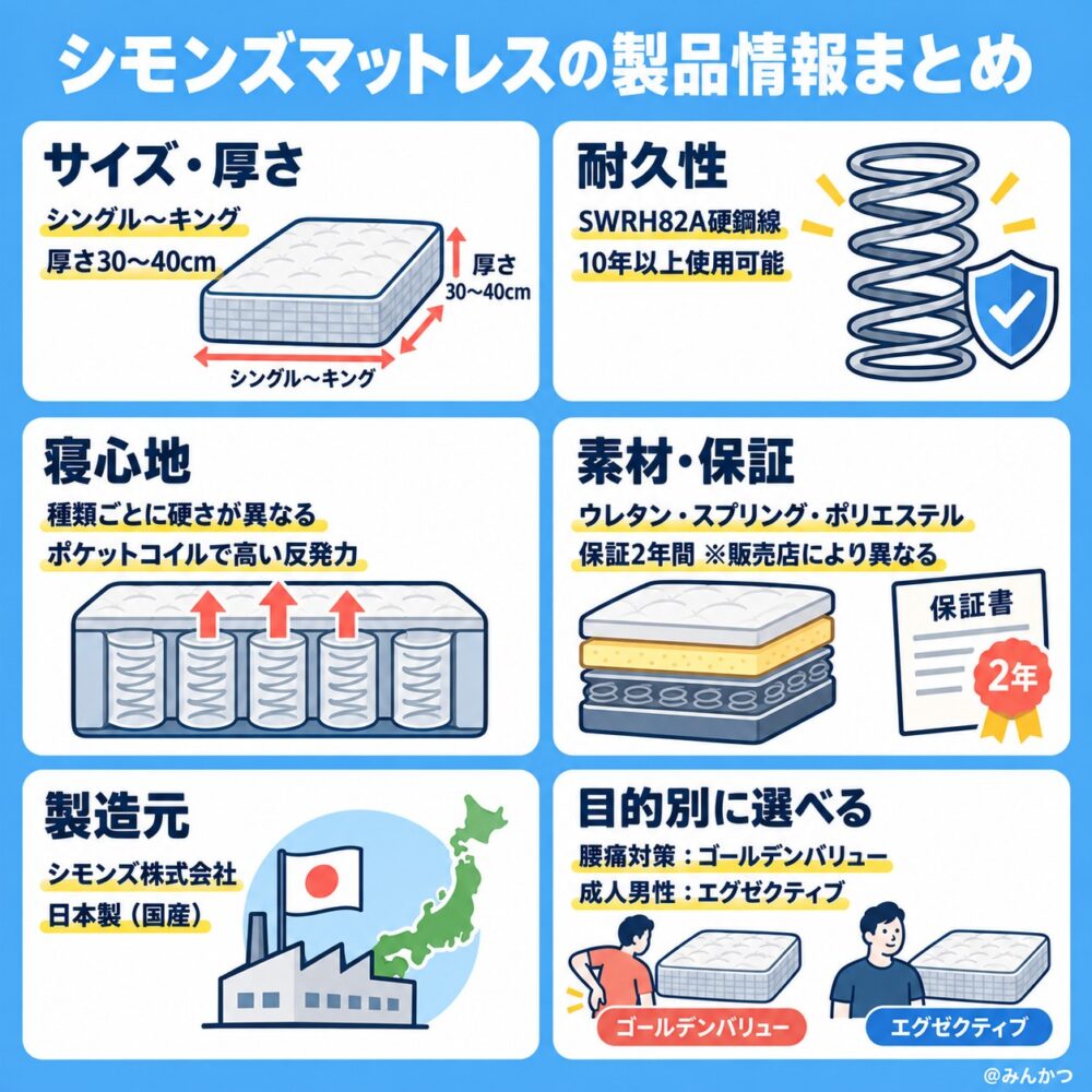 シモンズのマットレスの製品情報