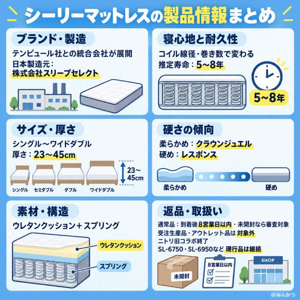 シーリーのベッドマットレスの製品情報