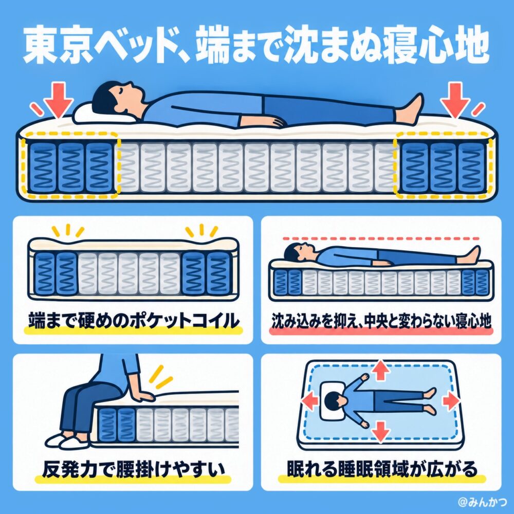 ③マットレスの端の落ち込みがない